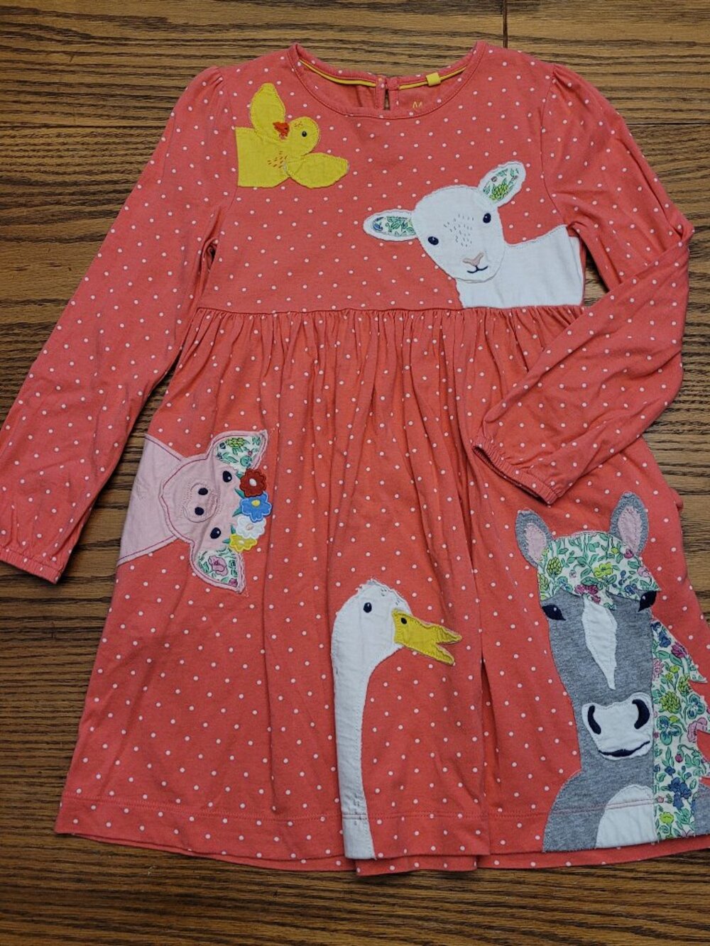Mini Boden Pocka Dot Farm Animals Dress - Size 7-8 - Pig Horse Chick Lamb Duck.